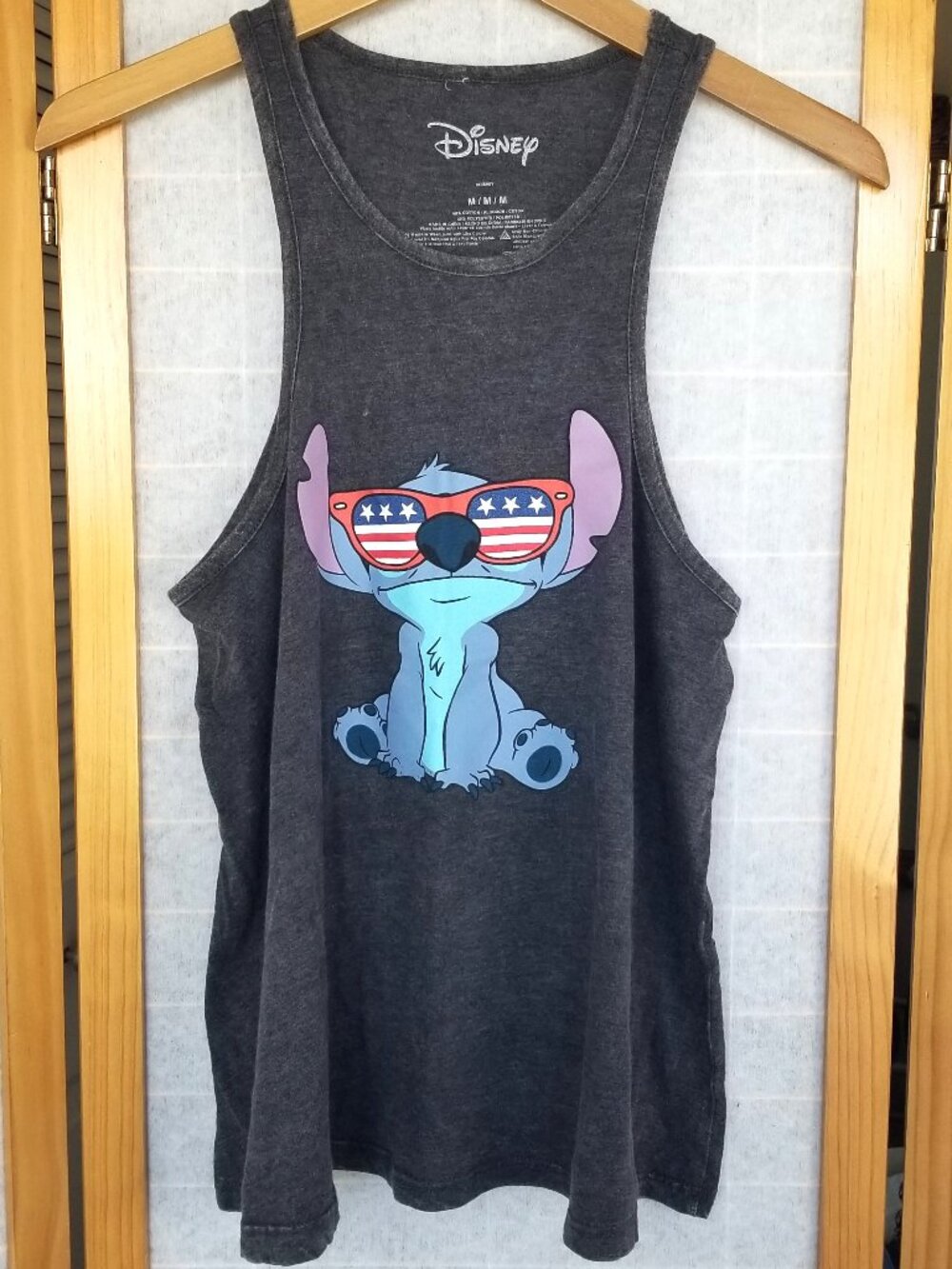 Disney Lilo & Stitch Tank Top Relaxed Fit Dark Gray USA Flag